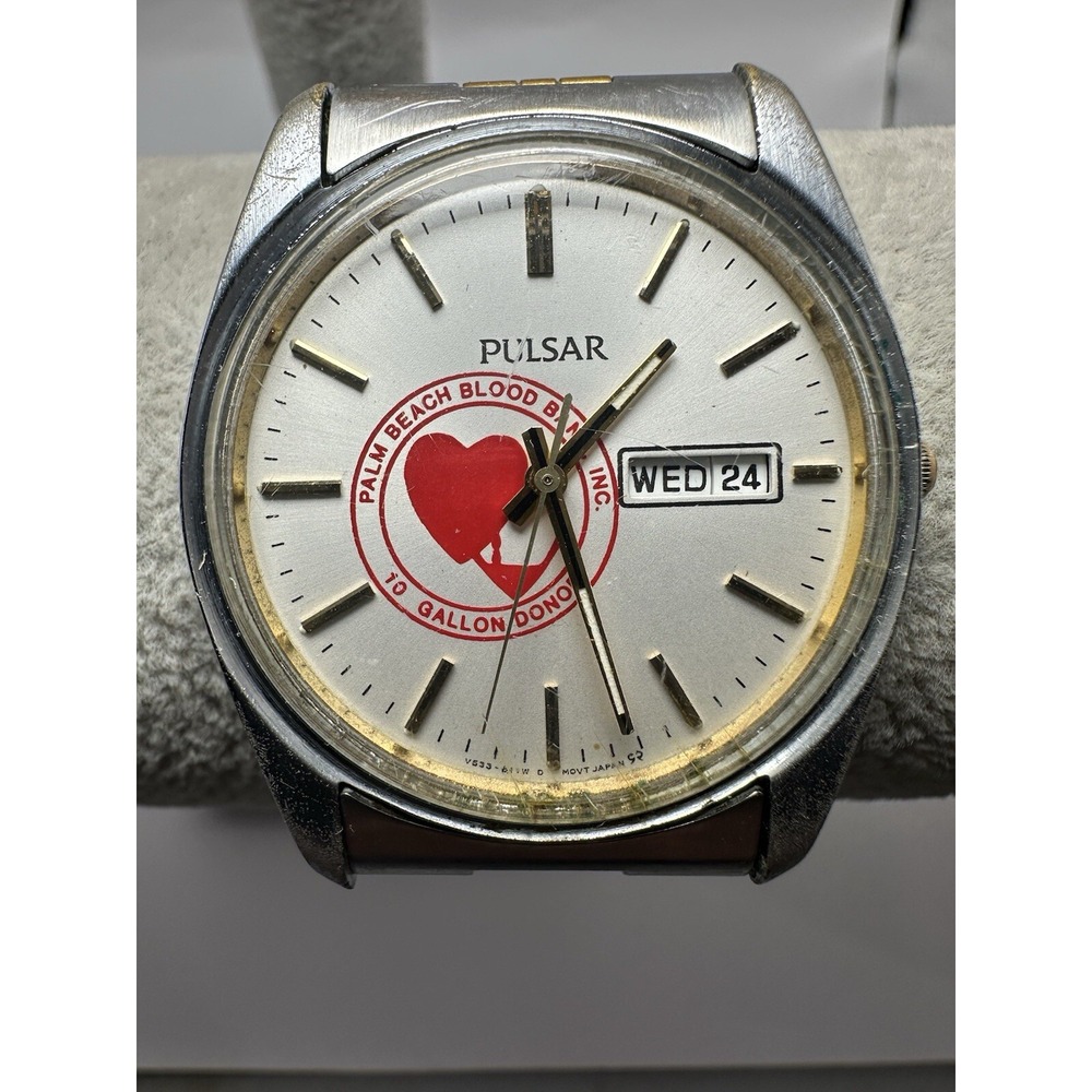 Pulsar V533-8A40 10 Gallon Blood Bank Donor 35MM 7.5" Mens‎ Watch Two Tone Q